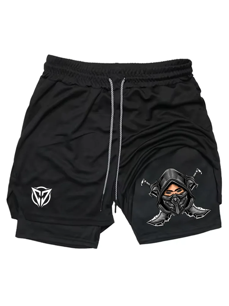 

Men's Ninja Assassin Graphic 2-in-1 Shorts, Quick Dry Double Layer Gym Workout Running Athletic Fitness Shorts WX016