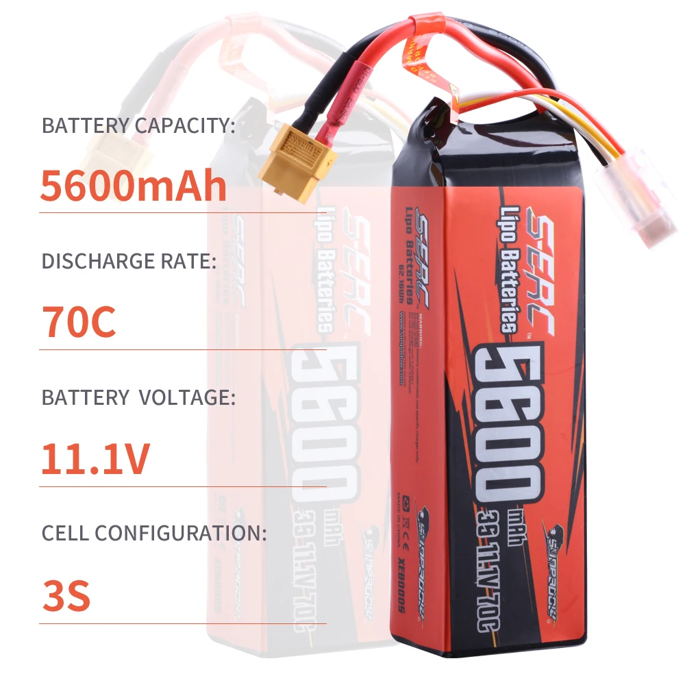 SUNPADOW 3S Lipo Battery for 11.1V 5600mAh 70C with XT60 Plug with RC Vehicles Buggy Truggy Crawler Monster Truck Car Hobby