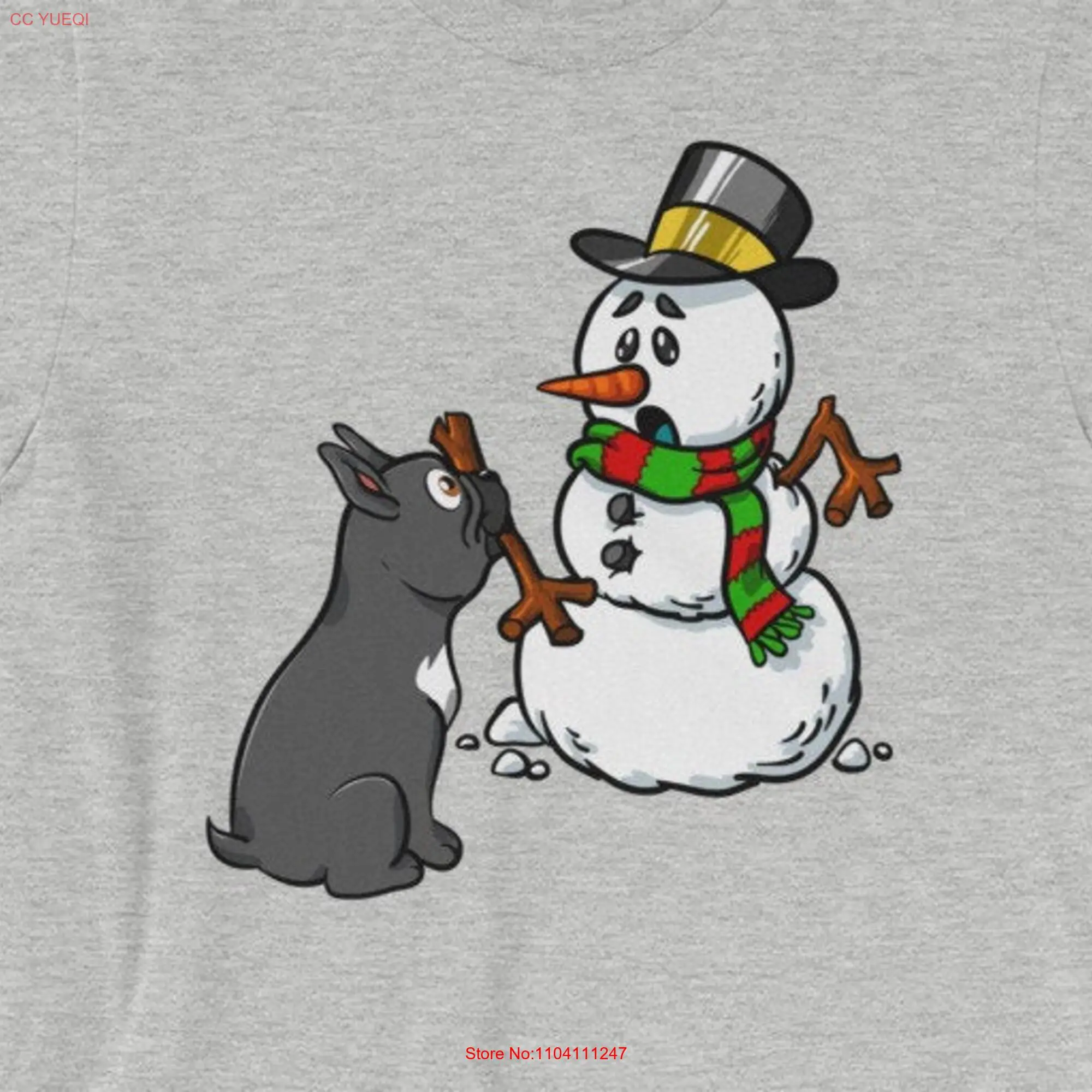 French Bulldog Snowman Stick Arm Christmas T Shirt Funny Xmas Frenchie Dog long or short sleeves