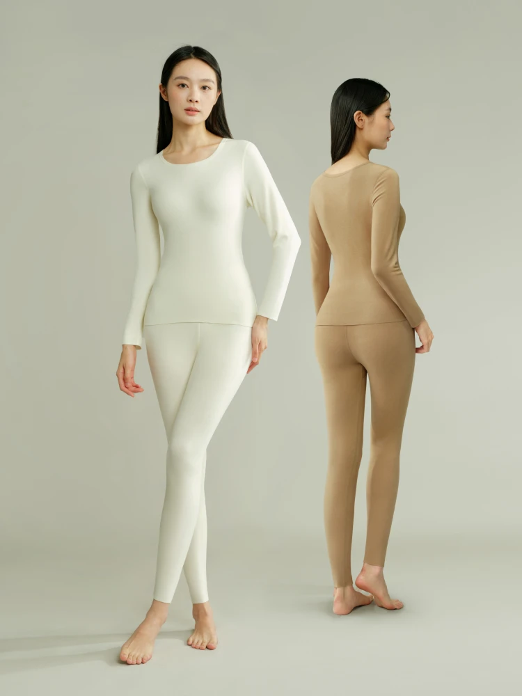 SUJIIN Women's Fleece Thermal Underwear Set 2026 Autumn Winter Crew Neck Thermals Tops Long Johns 2 Piece Sets for Woman XC002