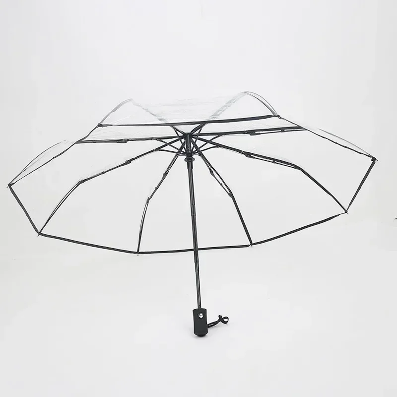 Transparent Folding Automatic Umbrella Men Ripple Edge Black Business Rain Umbrella Summer Women Sun Windproof Parasol