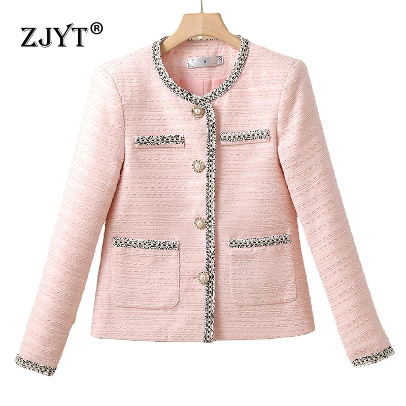 

ZJYT Fashion Women's Tweed Jackets Autumn Winter Coat Female Outerwears Single Breasted Chaquetas Plus Size Woman Clothing