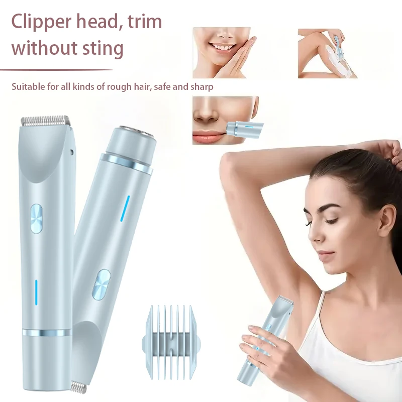 

Розовый триммер для бикини 2-в-1 с двойной головкой для женщин — электробритва для влажного и сухого использования, средство для удаления волос на теле для бикини, подмышек, ног