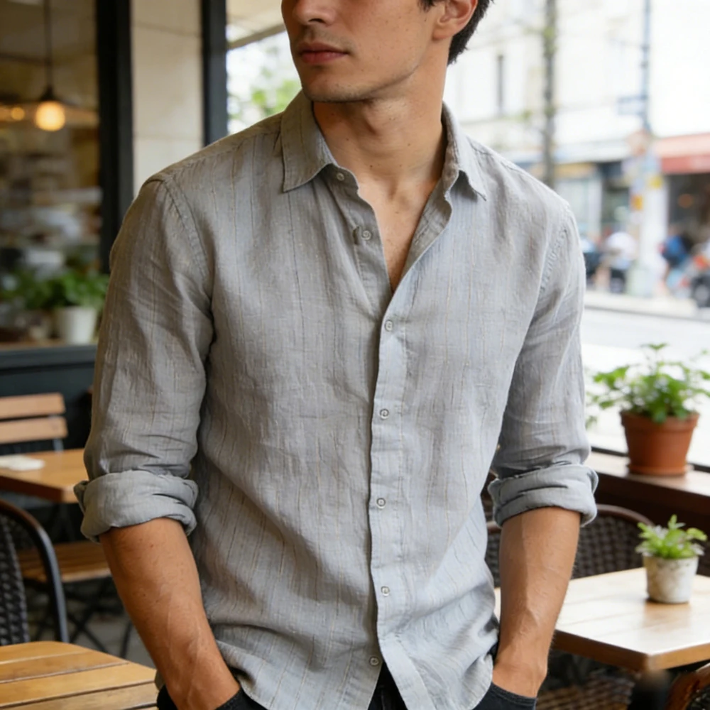 Chemise décontractée à manches longues pour hommes, en lin, motif géométrique foncé, rétro, vacances, Simple, Business, livraison rapide, 2026