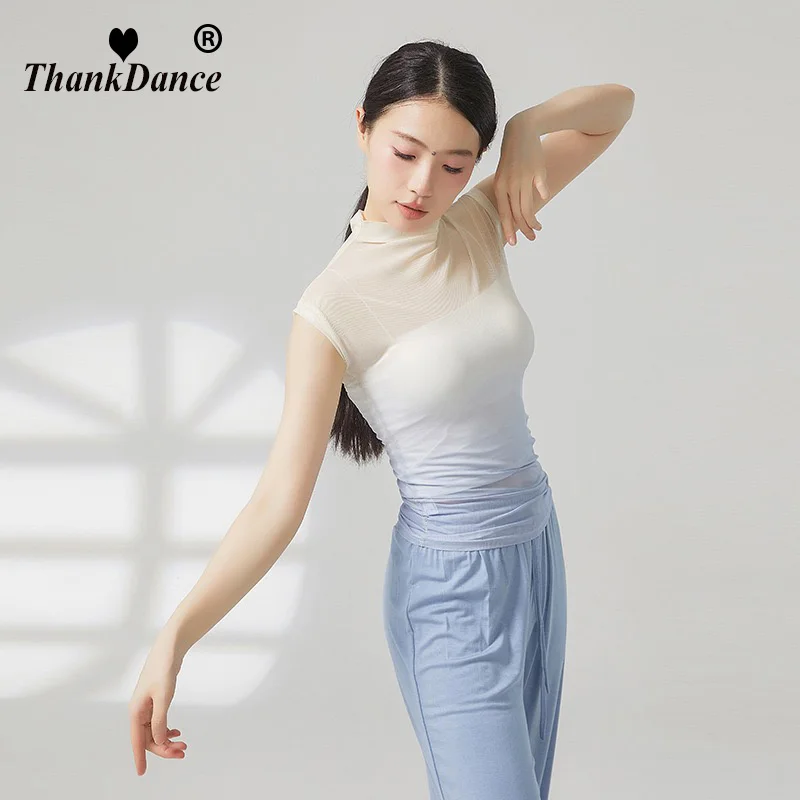라틴 댄스 셔츠 그라디언트 탑 여성용 클래식 댄스 의상 체조 의류 트레이닝 탑 여성 모던 댄스웨어