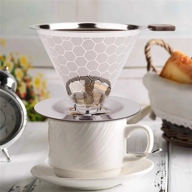 

INLIG-Pour Over Coffee Filter Dripper Reusable Stainless Steel Drip Coffee Maker Cone Coffee Mesh Filters For 1-4 Cup