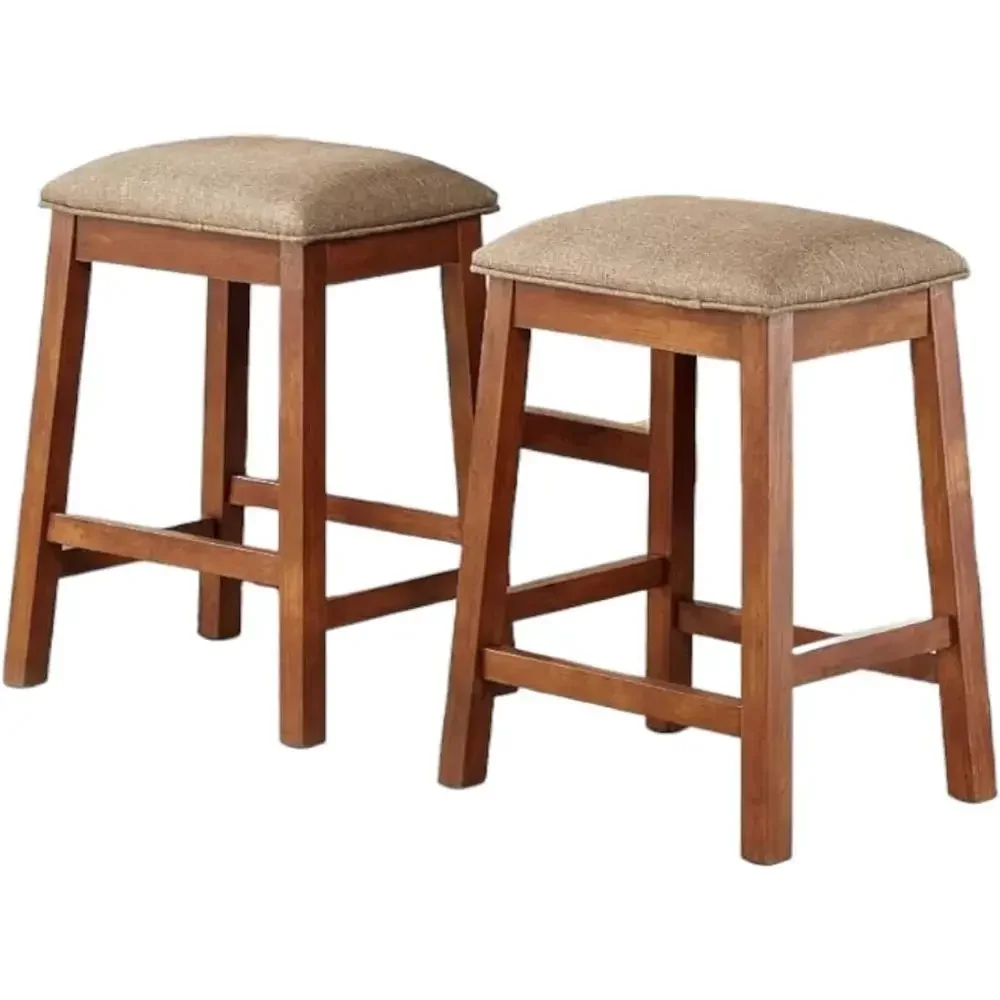 Set of 2 24-Inch Brown Upholstered Counter Height Bar Stools for Kitchen view 3
