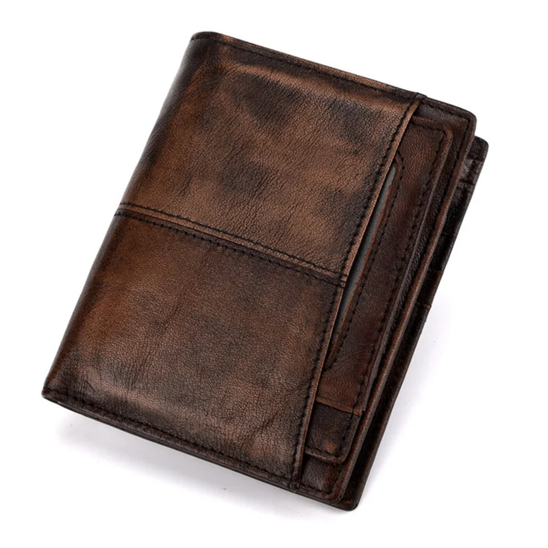 

Genuine Tanned Leather Bifold Wallet for Men Small Clutch Bags Card Holder Clip Coin Pocket Male Short Purse Money Bag