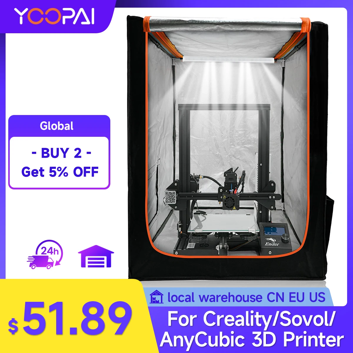 Корпус 3D-принтера YOOPAI со светодиодной подсветкой для серии Creality Ender