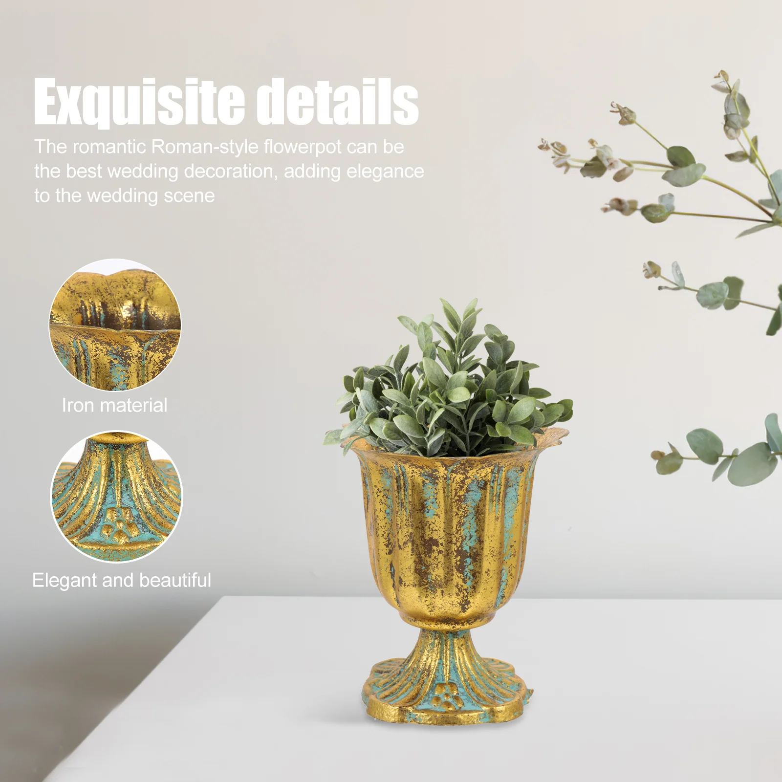 أصيص زهور من الحديد الزهر الأوروبي العتيق شرفة فناء زارع حفل الزفاف الديكور حاوية زهور معدنية #6