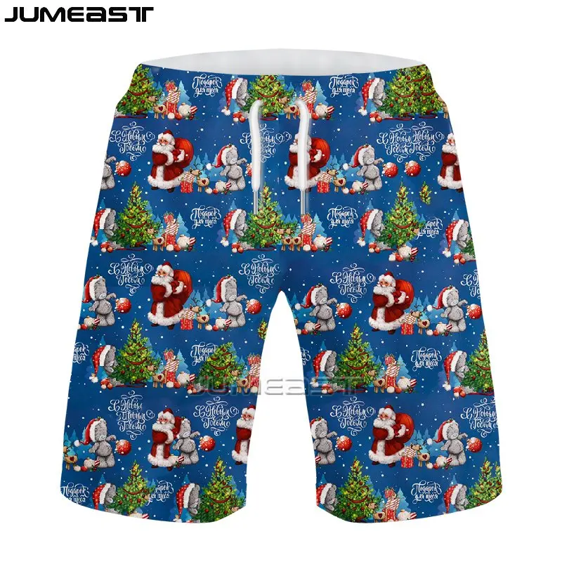 Jumeast Nieuwe Zomer Heren Strandshort 3d Bedrukte Kerstman Dames Casual Board Joggingbroek Hiphop Vrolijk Kerstfeest Korte Broek