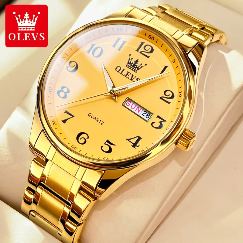 

OLEVS Fashion Gold Quartz Watch for Men Stainless Steel Waterproof Week Date Mens Watches Top Brand Luxury Relogio Masculino