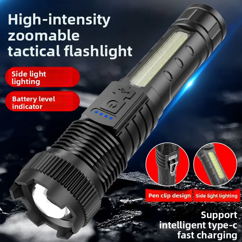 Multifunctional Telescopic Zoom Digital Display High Power Strong Light Pen Clip with Red Blue Flash Warning for Outdoor