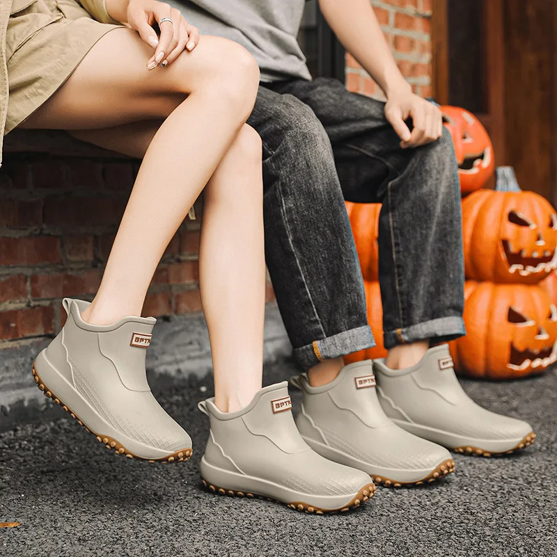 

Low Cut Short Tube Couples Rain Boots Waterproof Men's Women's Eco-Friendly Material Shoe Cover Low Heel Sporty Trendy Style
