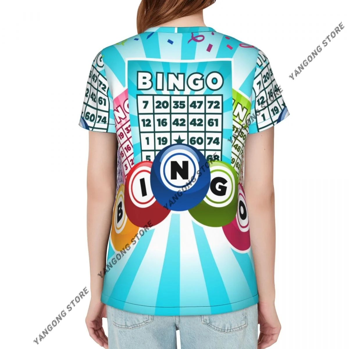 Women Short Sleeve Top Bingo Cards T-shirt Fashion Summer Female Tops Loose Round Neck T Shirt