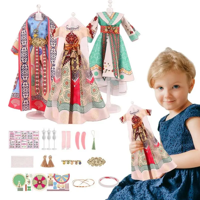 DIY Hanfu Sem Costura Making Kit para Crianças, Playset colorido para presentes de aniversário, Design seguro para melhorar, Design de moda