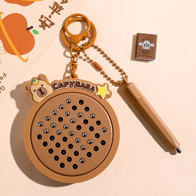 Cartoon Kapibala Magnetic Steel Ball Drawing Board Keychain Cute Star Capybara Accessories Magnet Pen Bags for Woman Keys Chain