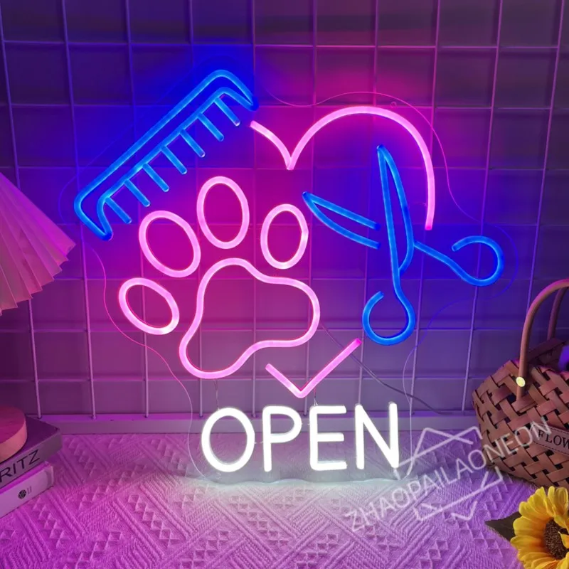 

Pet Shop Neon Light Wall Decoration Pet Supplies Store Neon Sign Cat Dog Puppy Care Washing Skirt Shop USB Dimmable Led Sign