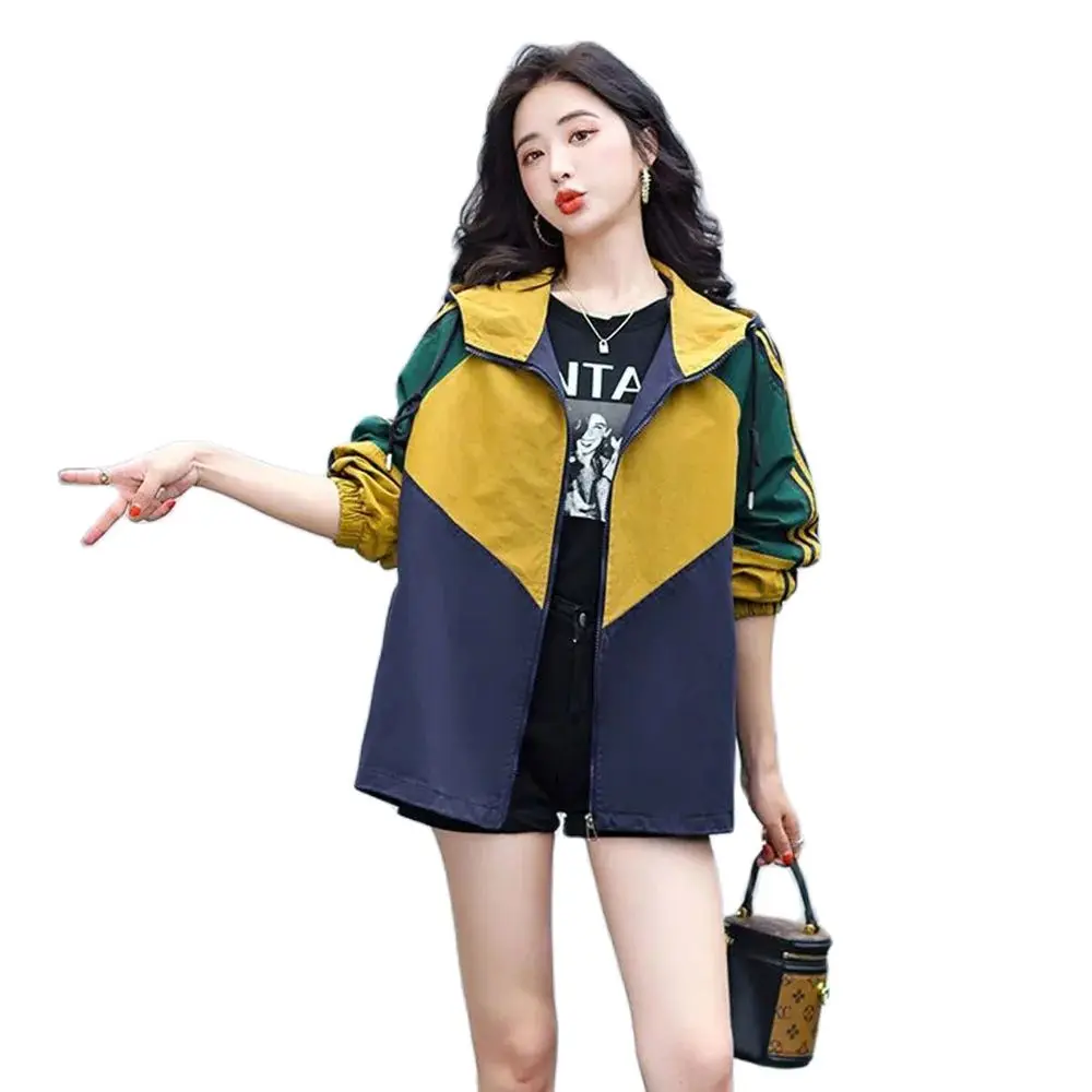 

Coat Women's Spring And Autumn 2024 New Korean Fashion And Leisure Stitching Cardigan Loose age-reducing Hooded Coat Ins