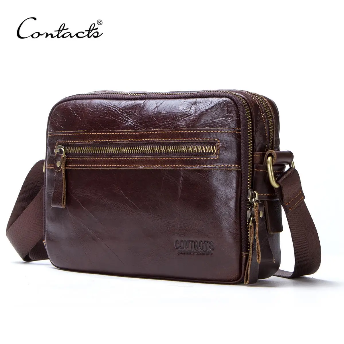 CONTACT\'S-bandolera de piel auténtica para hombre, bolso de hombro para ipad, para tarjetas de crédito, de marca de lujo con bolsillo para monedas