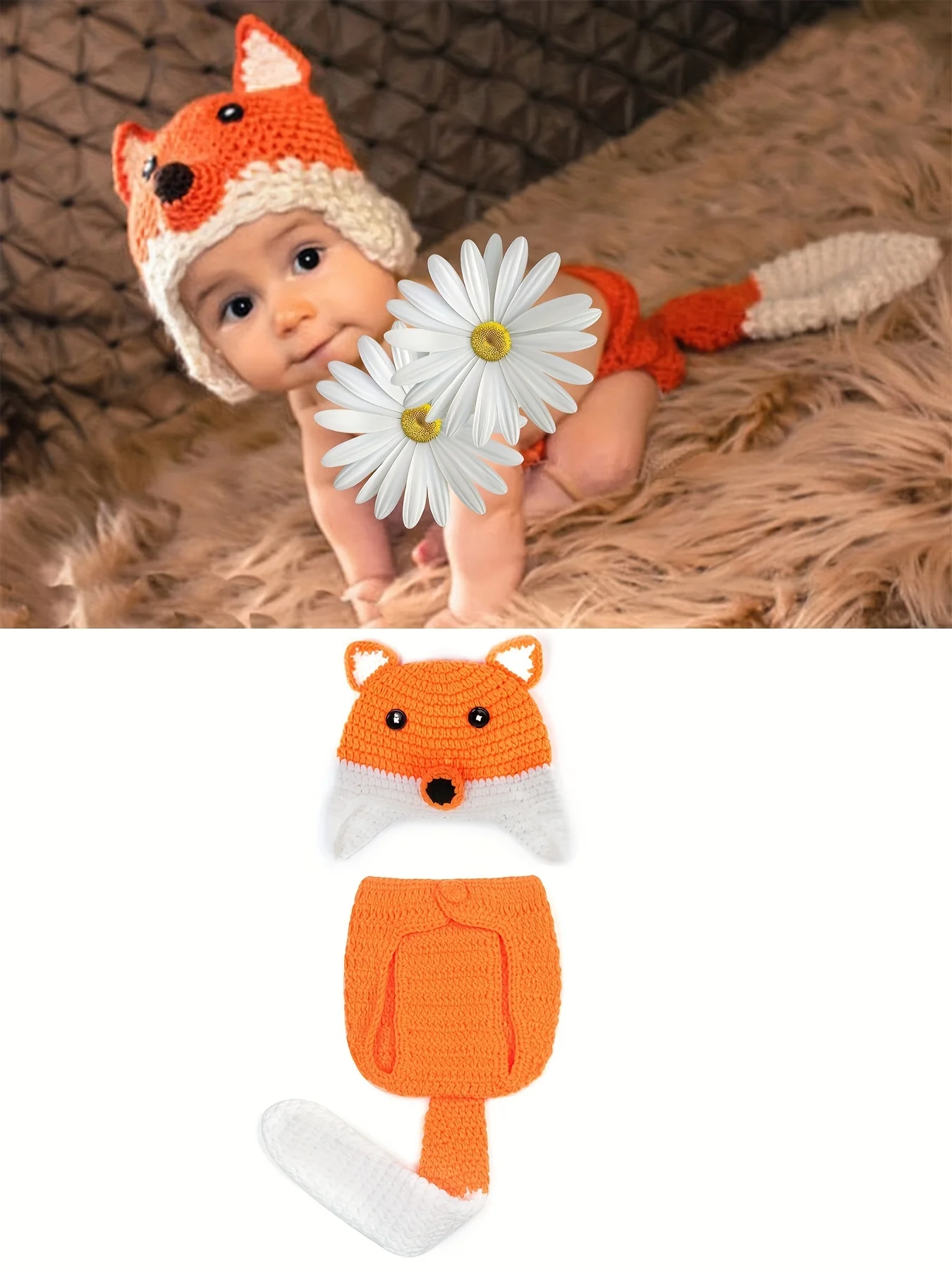 Newborn Photography Clothes Fox Costume Boy Girl Dress Romper Outfit Set Baby Handmade Hat Pants Photo Cosplay Photo Props