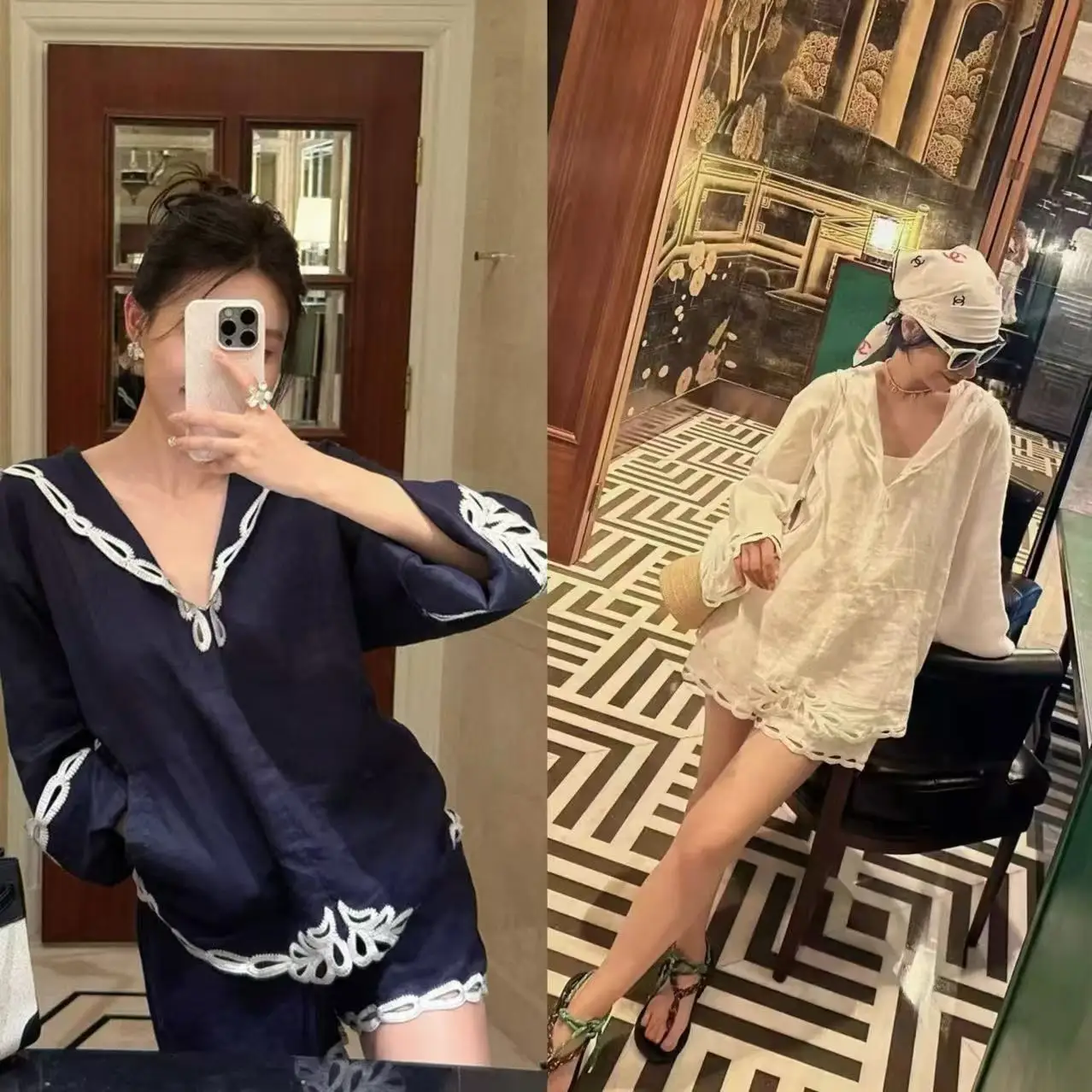 

Casual Loose Fit Embroidered Hooded irt And Elastic Waist orts Set French Sle Cotton Long Sve Summer Collection