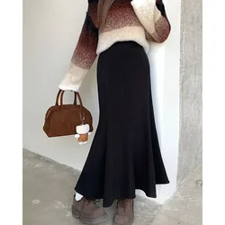 New Woolen Fishtail Long Skirts Elastic Waistband Slimming Hip Skirt Korean Style Design Sense Trumpet Skirts for Women Outwear