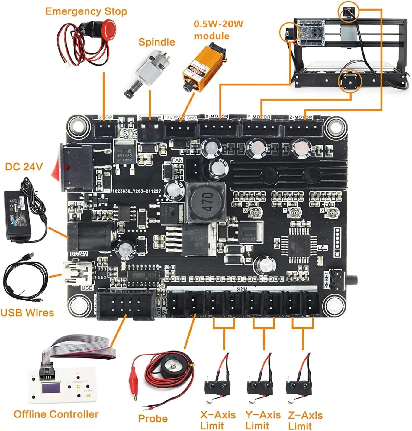 3 Axis 3018-PRO CNC Router Mini Desktop Milling Engraver Machine | GRBL Control,USB DIY Engraving Machine,120W PWM Spindle - view 6