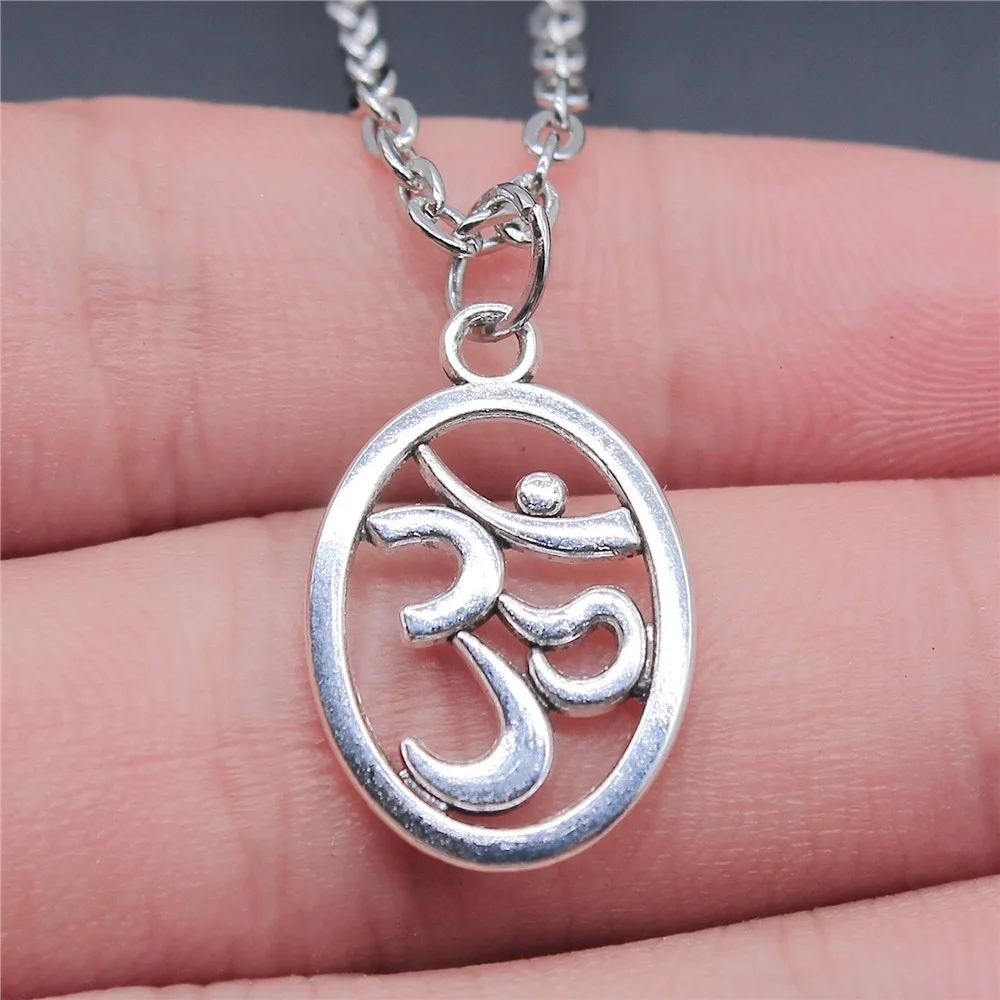 Dropshipping Antique Silver Color 22x14mm Om Pendant Necklace For Women