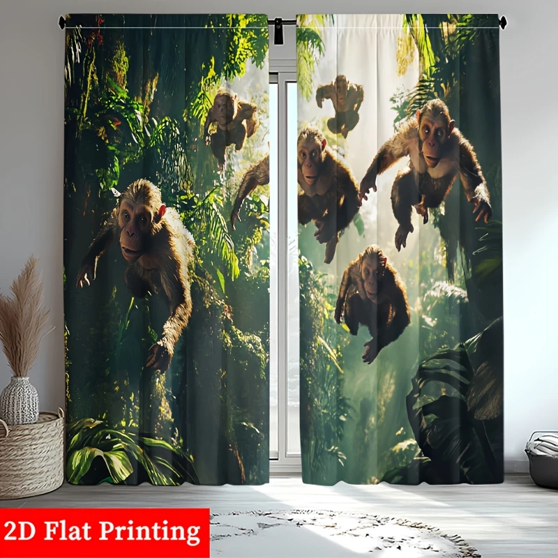 Tropical Monkey Jungle Curtain Prints Safari Wildlife Home Decoration Window Curtains Indoor Room Decor Tapestry