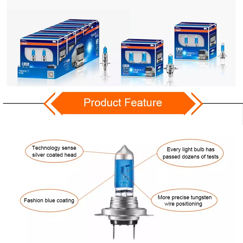 OSRAM H3 PK22s 24V 100W 4000K Original High-Power Halogen Headlight Bulb Lamp for Truck X, Upgrade Replace, 70% Brighter (Pair)