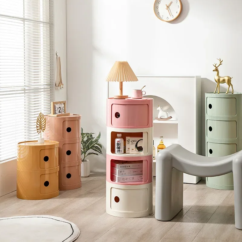 Home Color Matching Ins Style Round Storage Bedside Table Small Apartment Creative Storage Side Cabinet Nordic Bedroom Cabinet