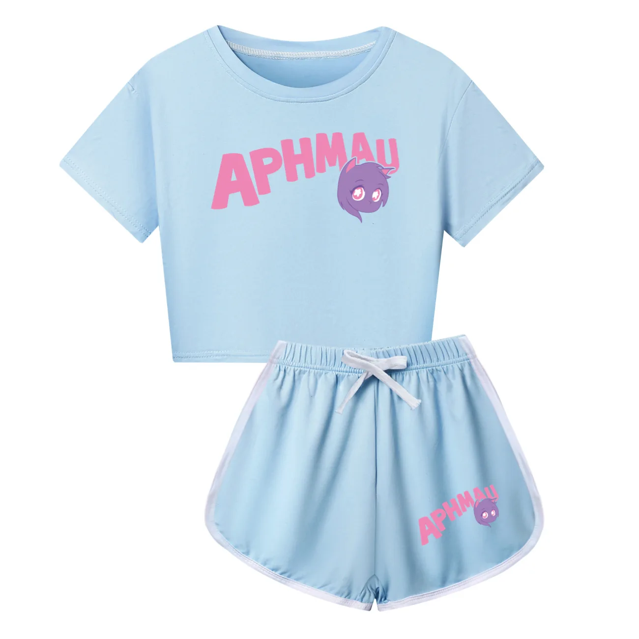 

Детская летняя одежда в стиле аниме Aphmau для девочек, спортивные топы с короткими рукавами, шорты, комплект из 2 предметов, одинаковые комплекты для всей семьи
