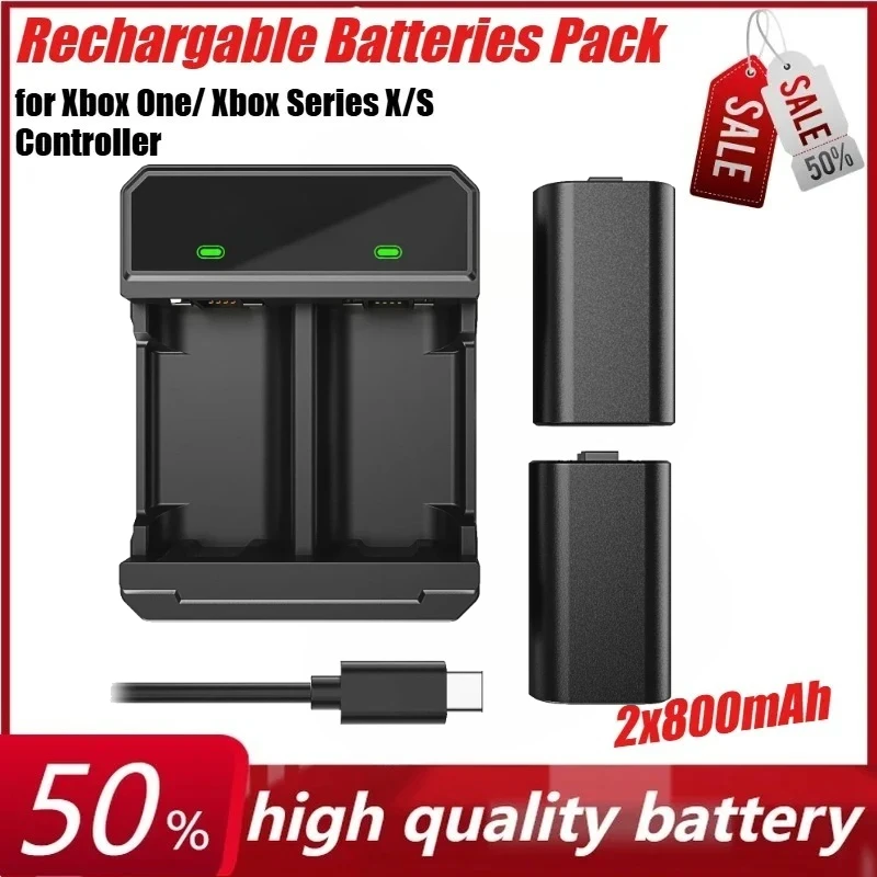 

800mAh Rechargable Batteries Pack for Xbox One/ Series X/S Controller Lithium Battery Set Dual