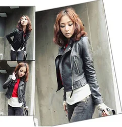 2024 New Fashion Women Smooth Motorcycle Faux Leather Jackets Ladies Long Sleeve Autumn Winter Biker Streetwear Black Coat