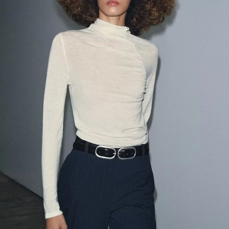 Faionable Casual Slim Fit Long Sve Damen-Top aus reiner Wolle, neu eingetroffen, Winterkollektion, Ele Simple Sle