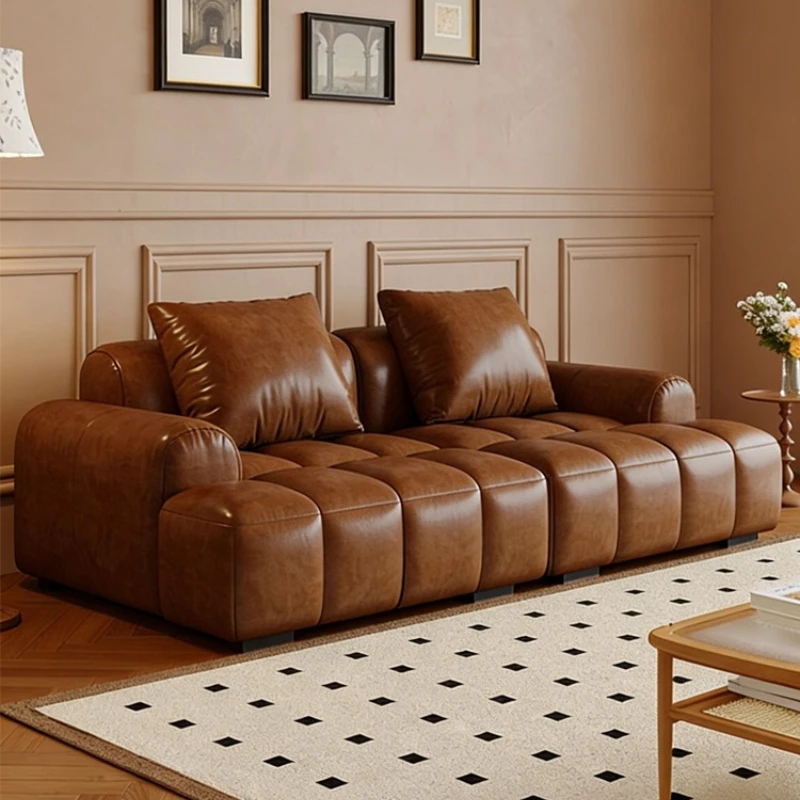 

Retro wind cat scratch oil wax skin puff sofa living room small apartment family apartment