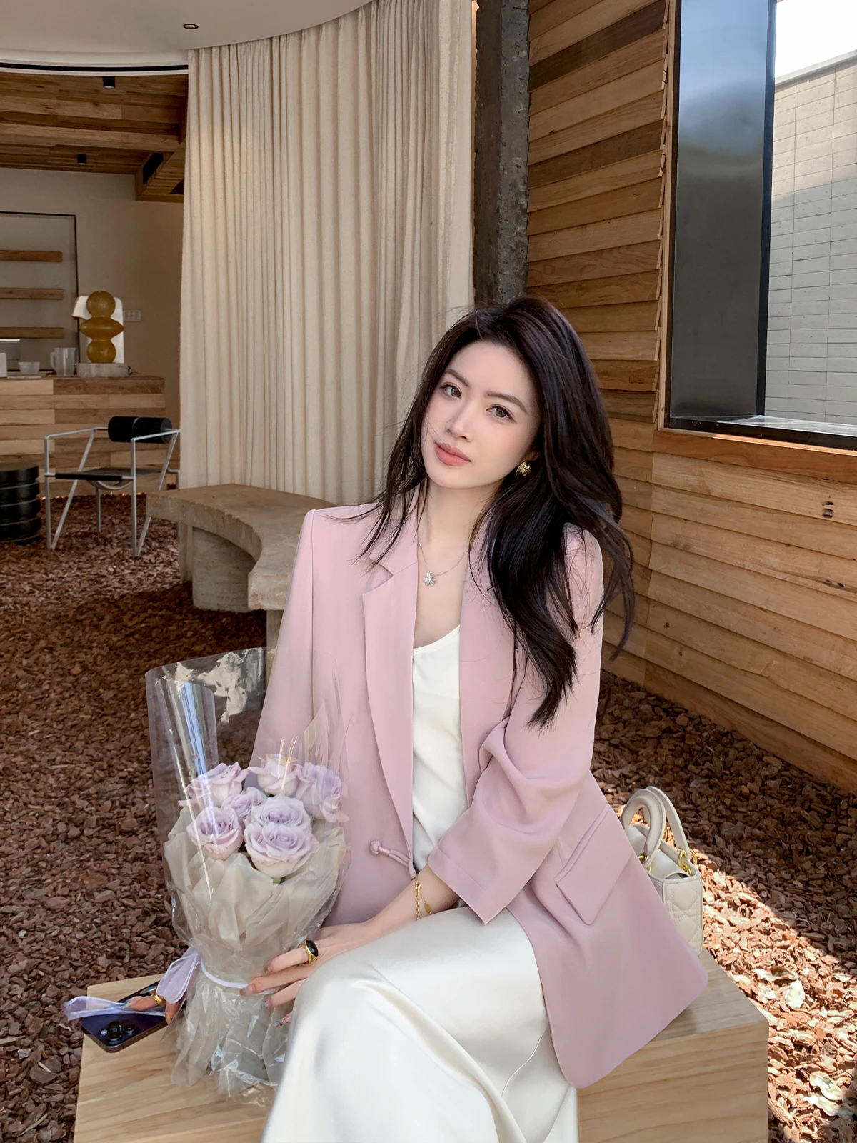 

New Chinese Sle Purple Suit Jaet Women's Small Size Profional Spring Autumn New Godd Sle Vinyl Polyester Coat
