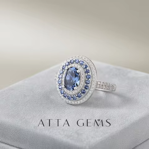 ATTAGEMS Blue Moissanite Women Rings Oval Cut 1.0CT Real S925 Sterling Silver Jewelry For Wedding Engagement Ring With Certified