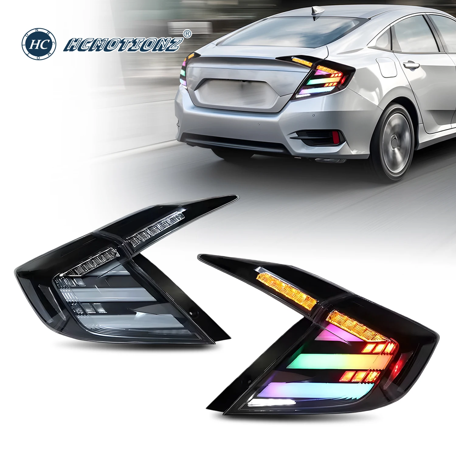 

HCMOTIONZ RGB Animation DRL Tail Lights for Honda Civic 2016-2021 10th Gen Back Lamps Assembly