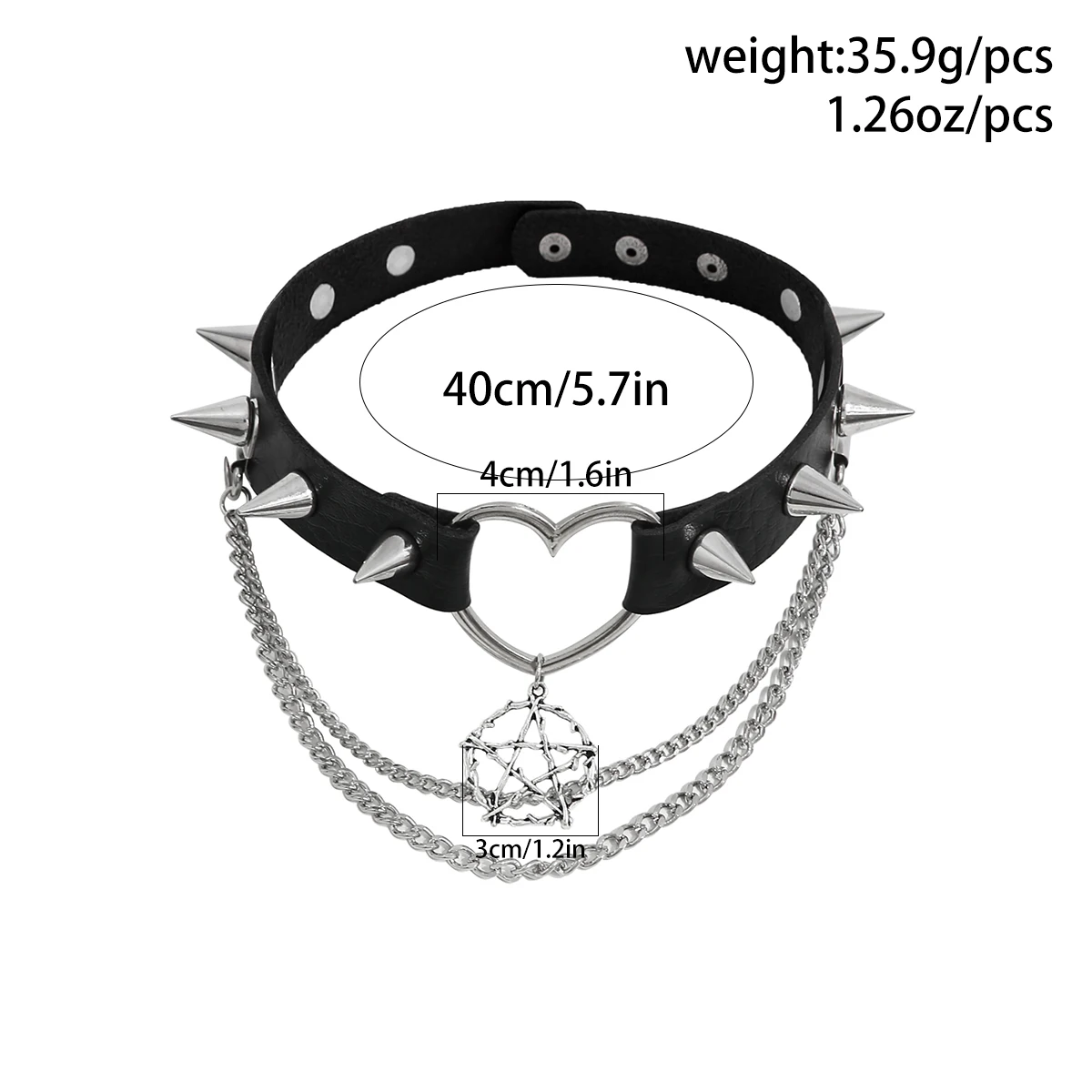 Salircon Fashion Harajuku Black PU Leather Choker Necklace Women\'s Punk Gothic Spike Rivet Necklace Star Pendant Collar Jewelry