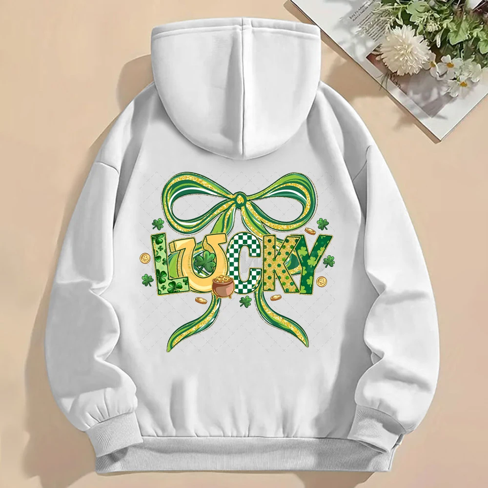 

Женские толстовки и свитшоты ко Дню святого Патрика с принтом клевера и бантом, модный повседневный пуловер, милый ирландский праздничный топ в стиле кокетка