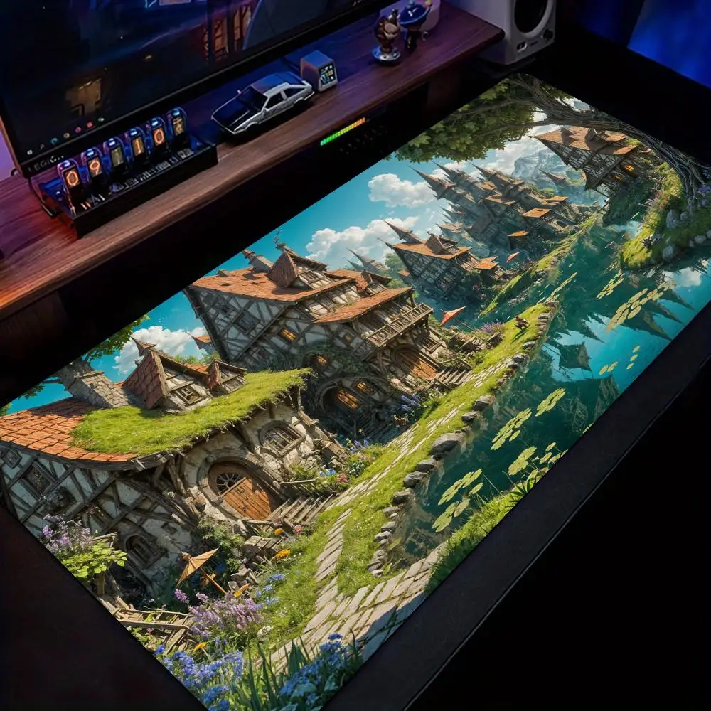لوحة ماوس أنيمي من Fairy Tale Village، حصيرة مكتبية، حصيرة ألعاب، ملحقات الكمبيوتر، قاعدة مطاطية غير قابلة للانزلاق، لوحة مفاتيح ممتدة