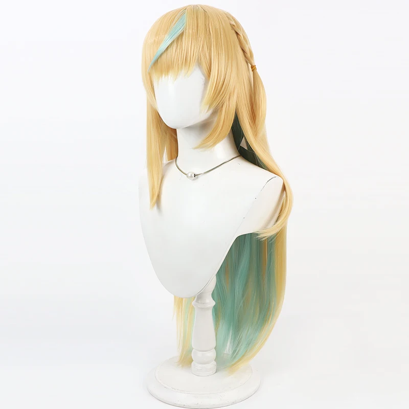 Pelucas de pelo sintético Tachitsute Toto para Cosplay, YouTuber Virtual Tachitsute Toto, peluca verde mezclada rubia de 90cm, resistente al calor