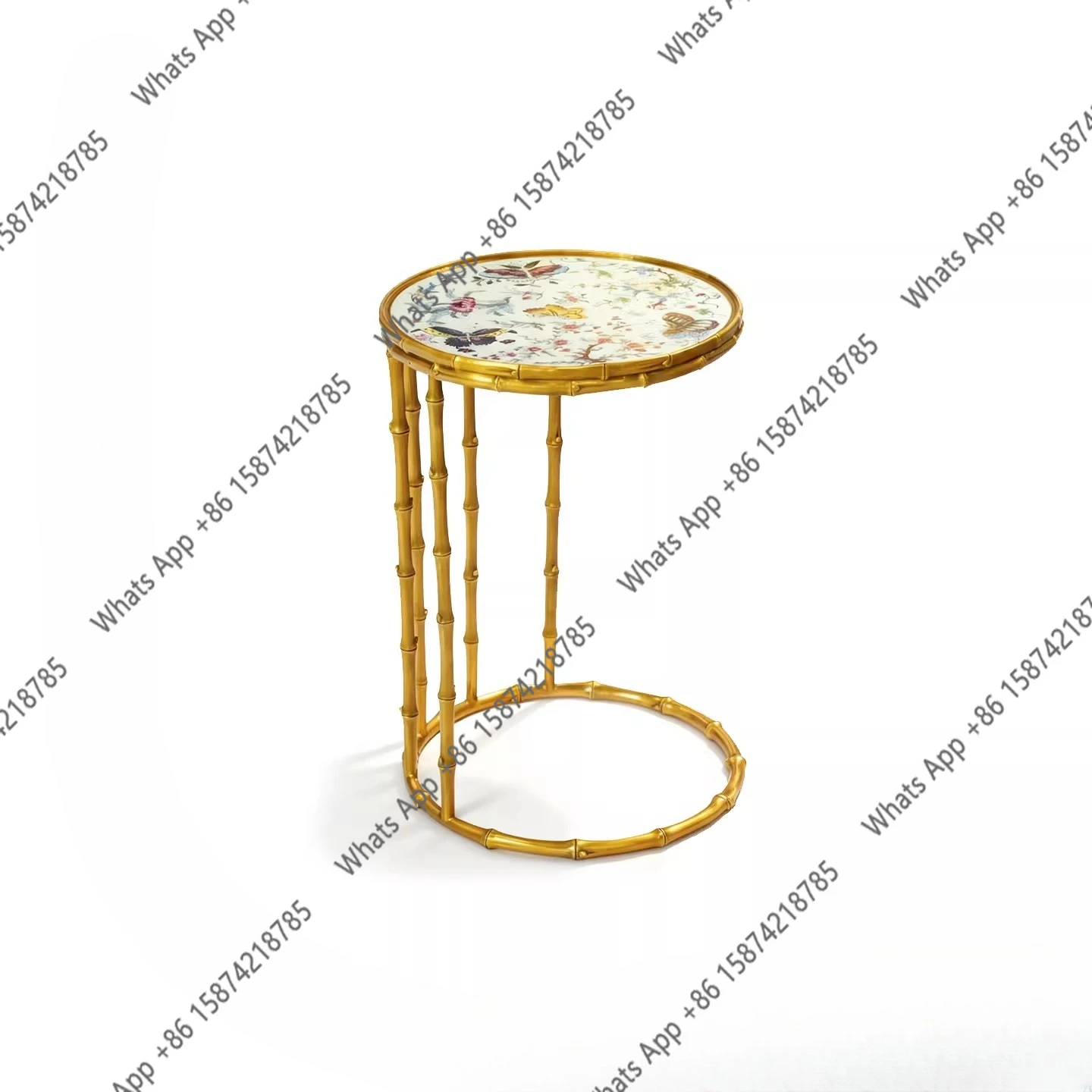 French Chinese style C-shaped hand-painted side table, living room sofa, small corner table, designer creative small round table