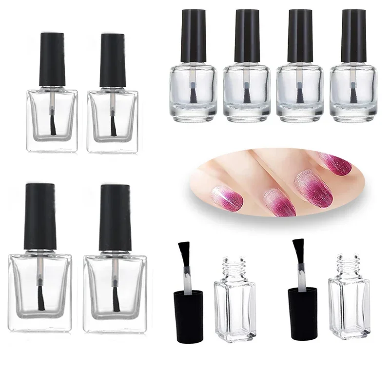 

10PCS 5-15ml Empty Nail Polish Glass Bottles Containers for Nail Art Sample Refillable Nail Polish Bottles with Cap Soft Brush