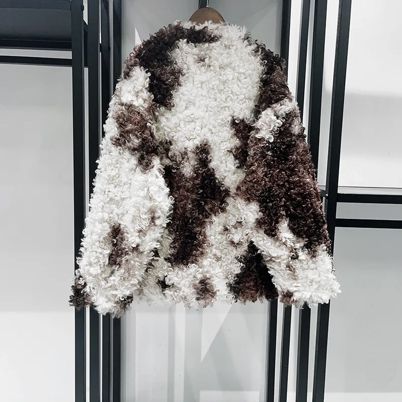Women's round neck cow horn buckle loose jacket plush comfortable winter women's warm clothes