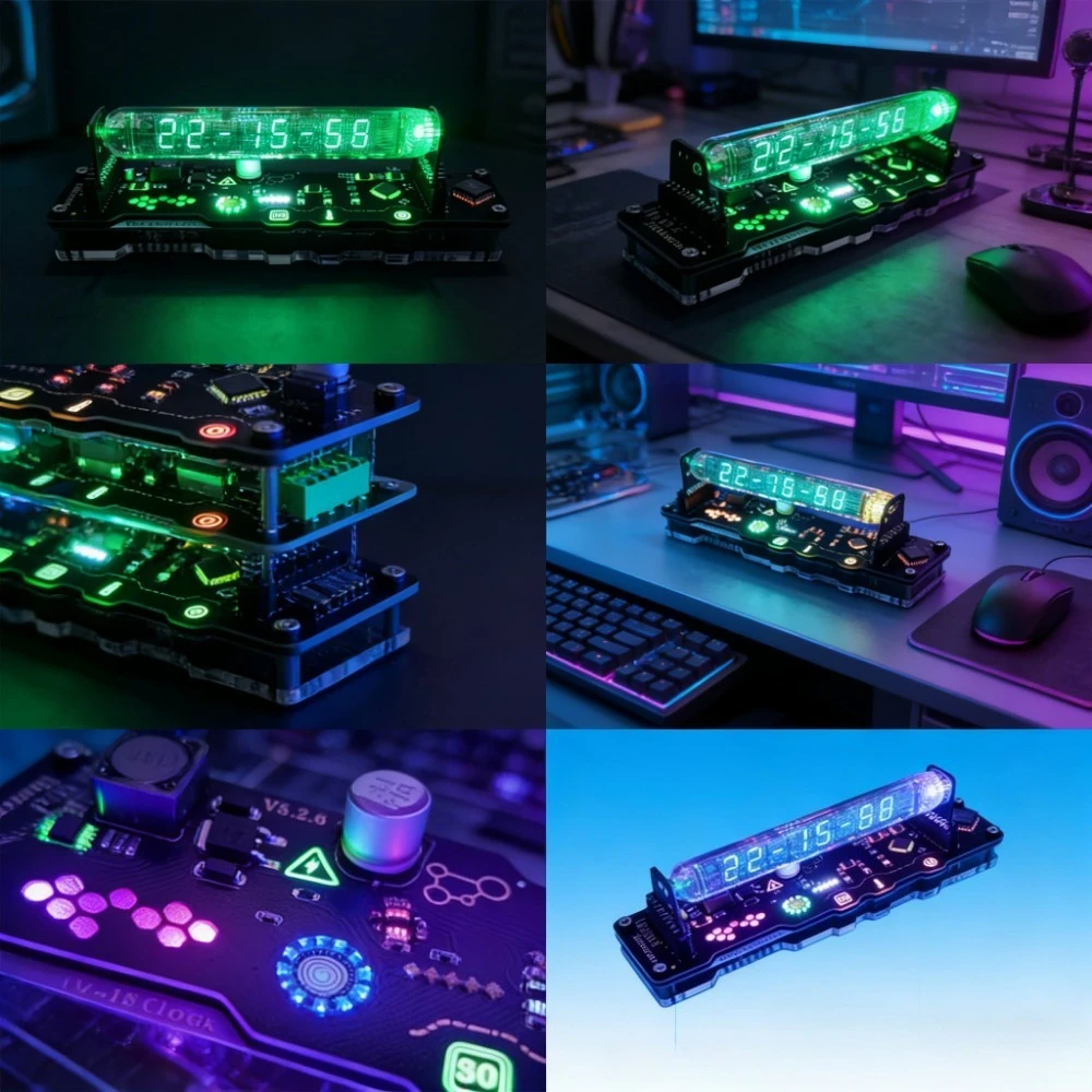 

Imitation Nixie Tube Clock Fluorescent Tube Clock Cyberpunk Ornaments IV18 Fluorescent Tube