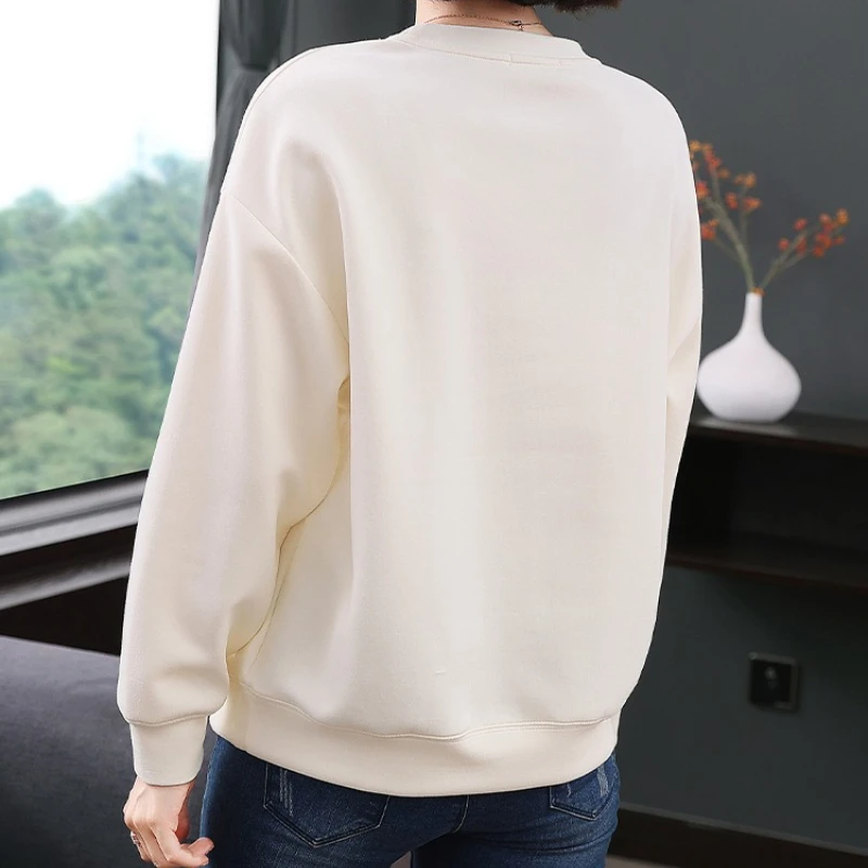 Spring Autumn Lotus Leaf Embroidered Women's Sweatshirt Korean Style Round Neck Long Sleeve Loose Casual Streetwear Hoodies Tops