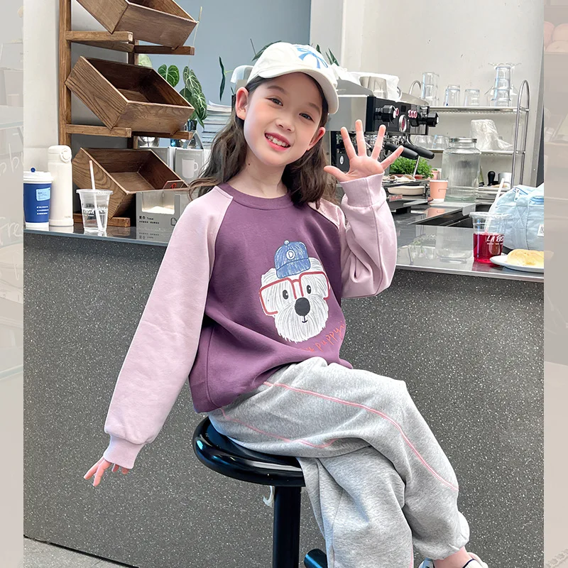 

Girls' Raglan Sleeve Sweatshirt Children's Color-Block Top Big Kids Fashionable Clothing Girls' Inner Wear2025New Spring Collect